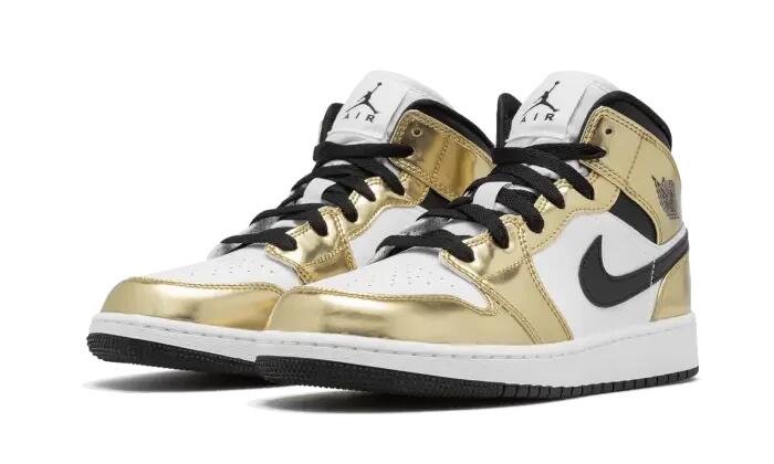 Unisex - basketball - mid gold - jordan 1 - weiß/gold/schwarz 2/4