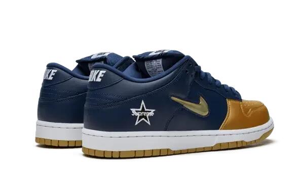 SB Dunk Low Supreme Jewel Swoosh Gold 3/4