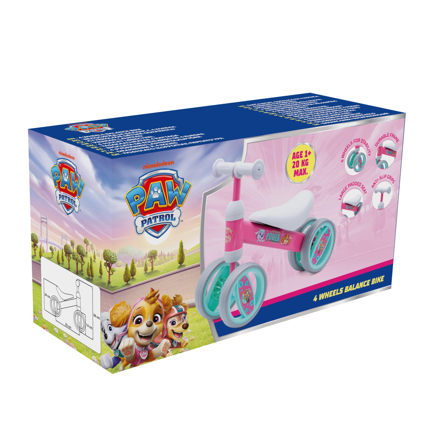Mädchen-Balancefahrrad mit 4 Rädern Paw Patrol, rosa 3/4