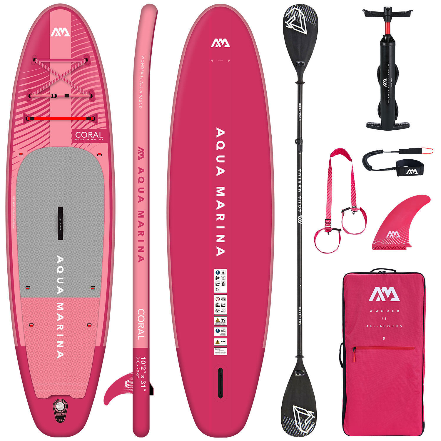 Placă SUP Aqua Marina Coral Raspberry 10'2" + Padel 2în1 Dual-Tech