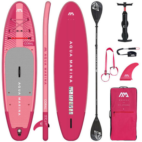 Deska Sup Aqua Marina Coral Raspberry 10'2" + Wiosło 2w1 Dual-Tech