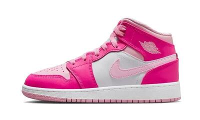 Schoenen - lifestyle - dames - air jordan 1 mid fierce pink - wit/roze accenten