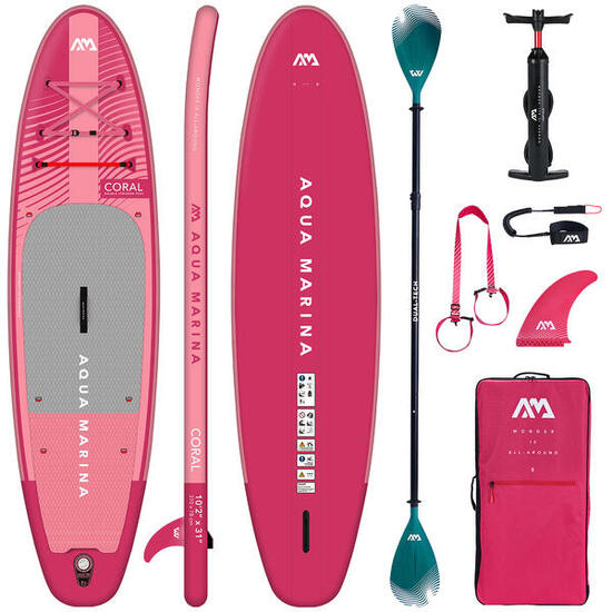 Deska Sup Aqua Marina Coral Raspberry 10'2" + Wiosło 2w1 Dual-Tech 23