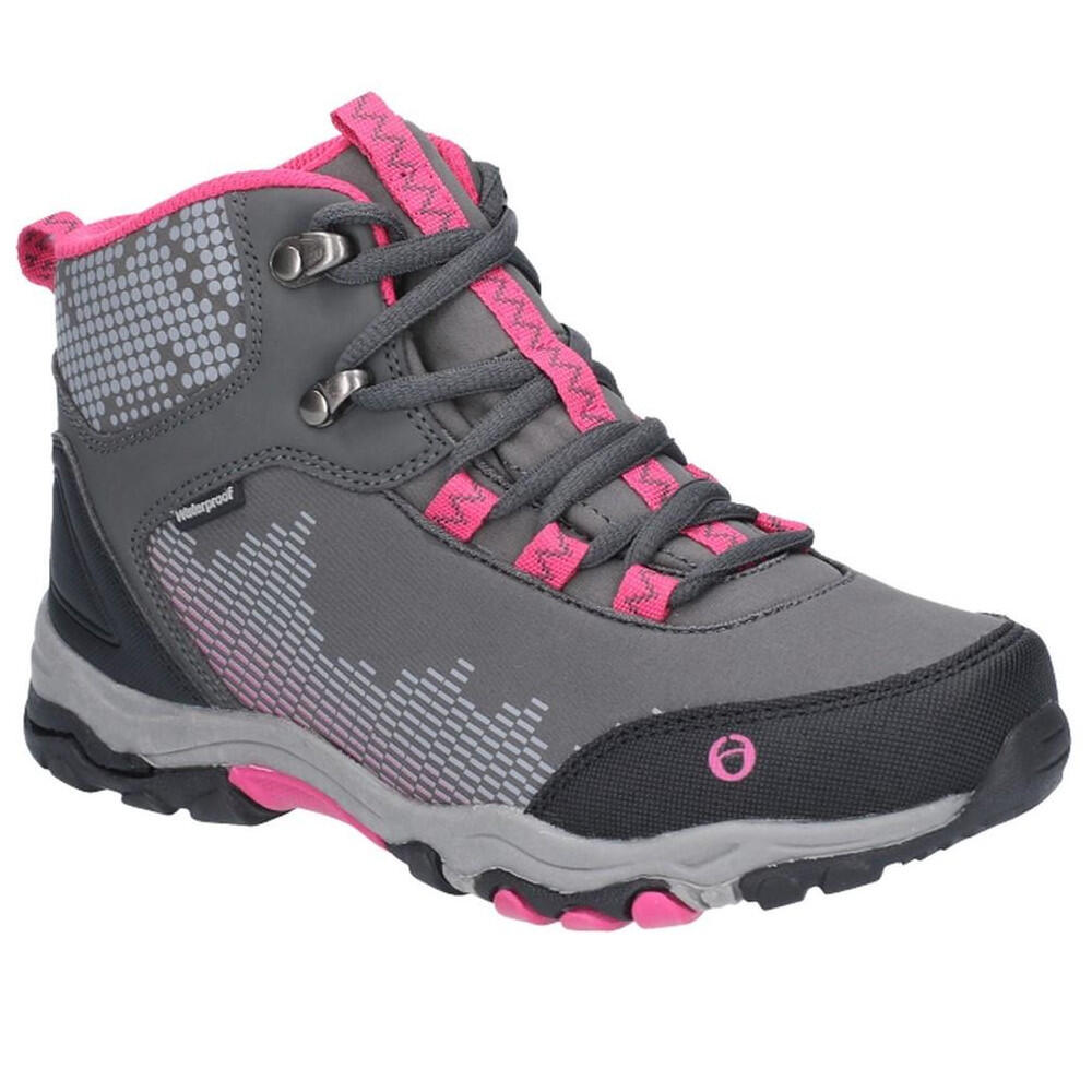 Childrens/Kids Ducklington Lace Up Hiking Boots (Grey/Pink) 1/4