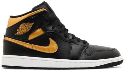 Jordan 1 Mid Black Metallic Gold Swoosh (GS)