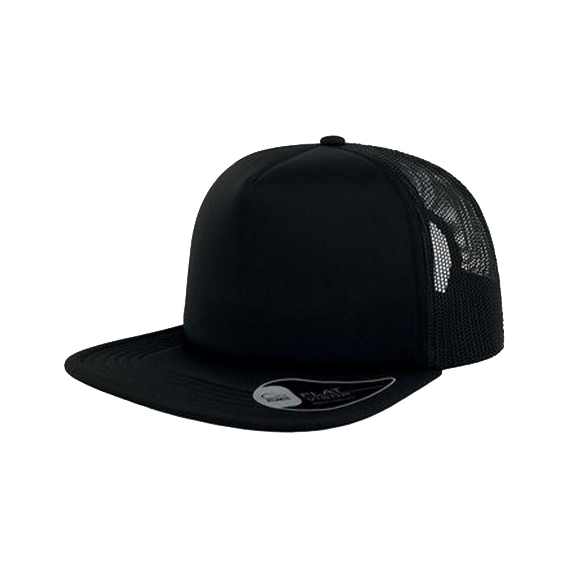 ATLANTIS Unisex Snap 90s Flat Visor 5 Panel Trucker Cap (Black/Black)