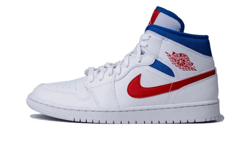 Jordan 1 Mid White Red Royal (W) 1/4