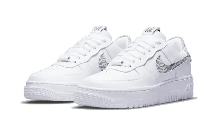 Dames – sneaker – leer – Nike Air Force 1 Low Pixel SE – zebra, wit/grijs 2/3