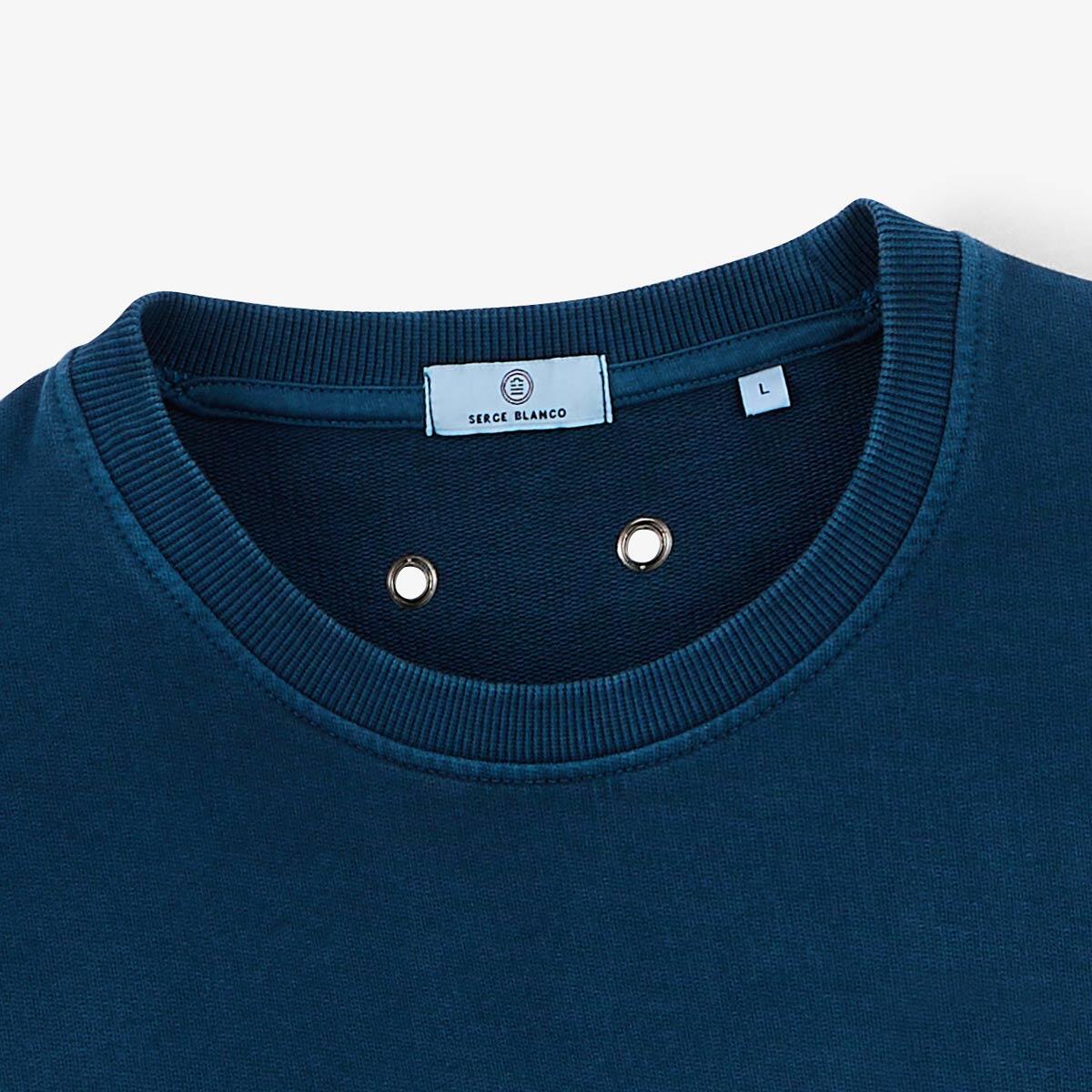 Sudadera con cuello redondo Archives teñida en azul ópalo desgastado, de algodón 4/6