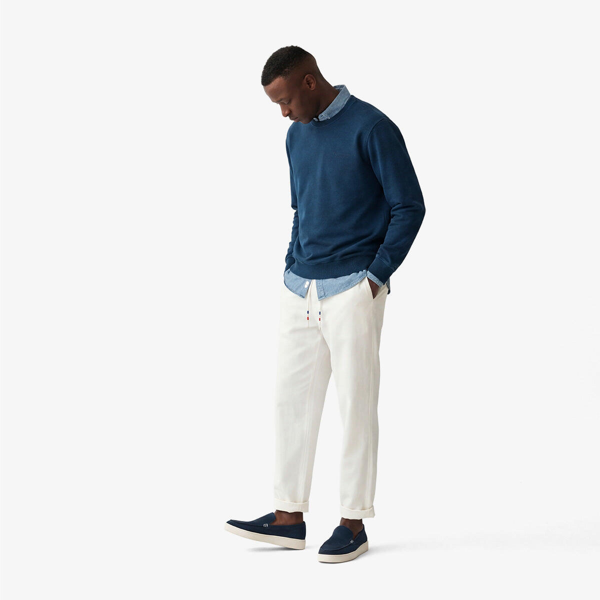 Pantaloni 549 con elastico in vita in cotone bianco sporco 5/5