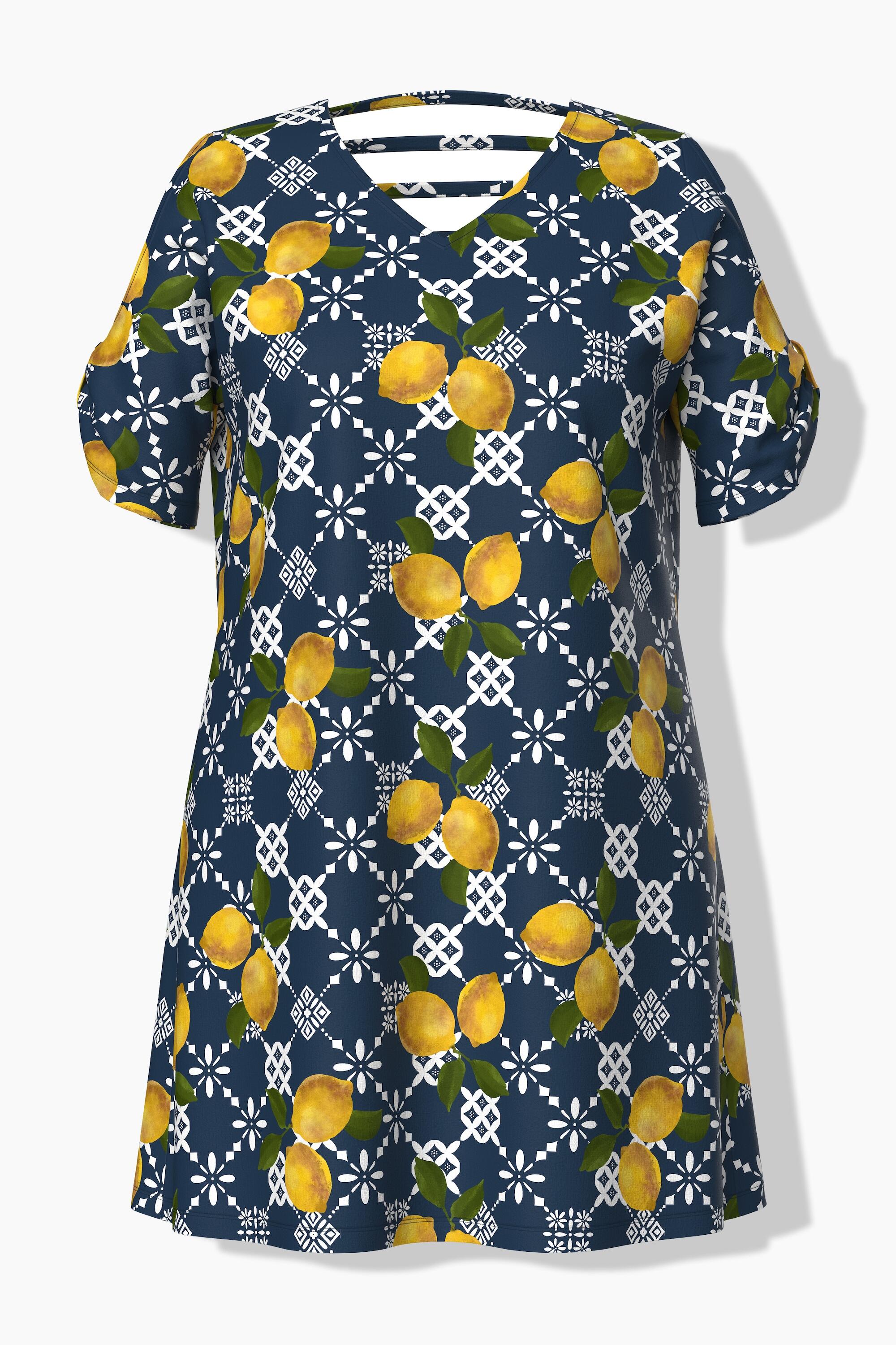 Femme Robe de plage motif citrons décolleté en V et manches courtes coupe évasée 6/7