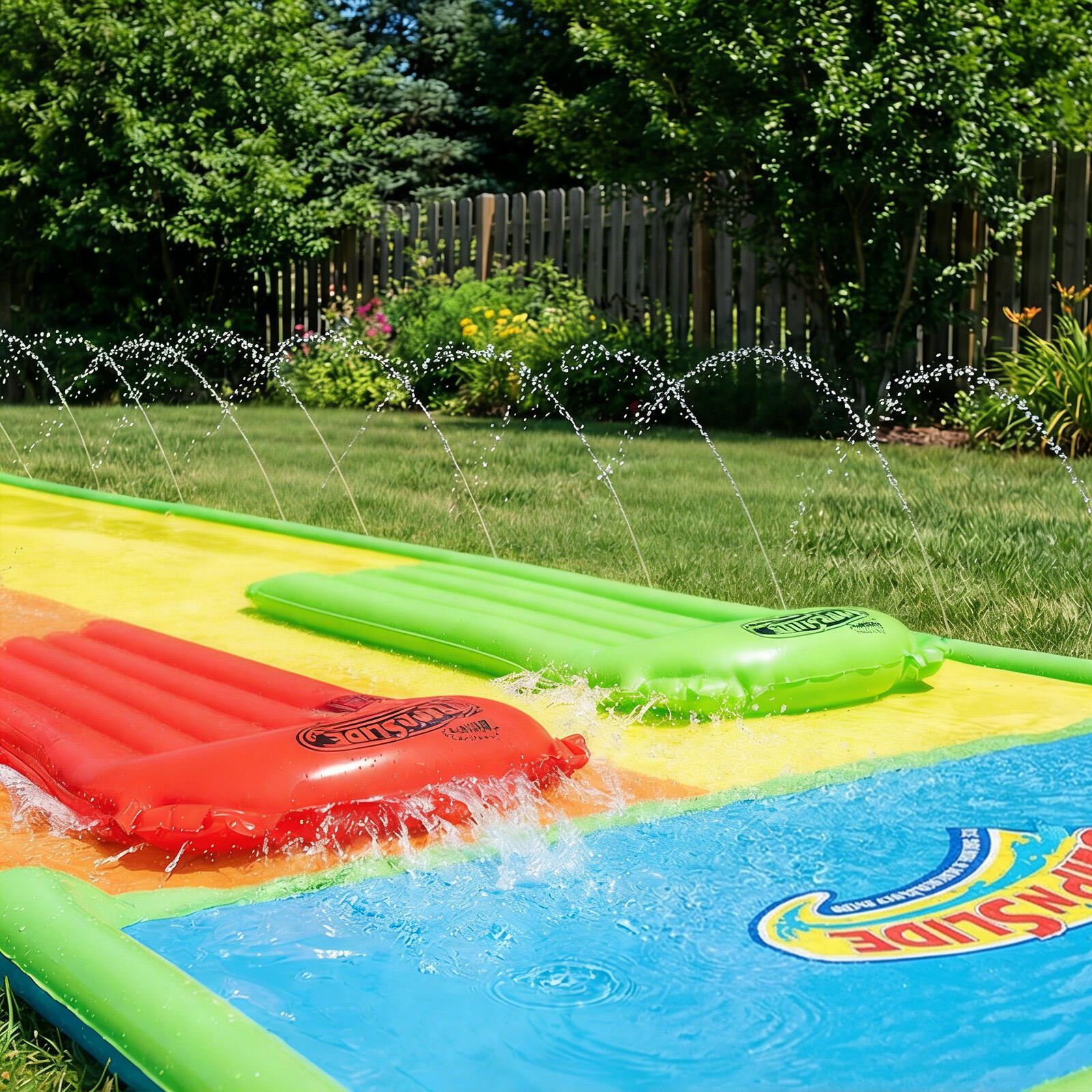 Slip N Slide Tobogán Acuático 5,5m Carril Doble con Piscina & Bodyboards 2 6/7