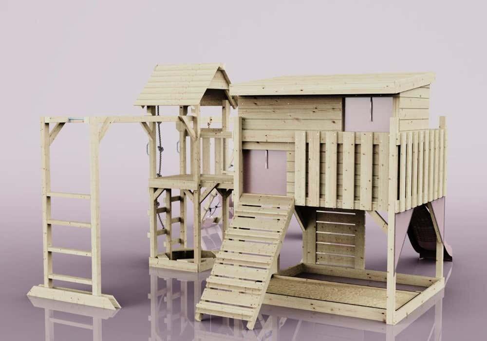 Spielturm Malin mit Babyschaukel in Altrosa - 503 × 562 × 274 cm 4/5