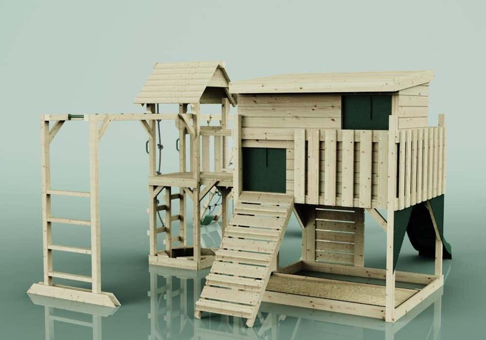Spielturm Malin mit Trapezstange in Dunkelgrün - 503 × 562 × 274 cm 4/5