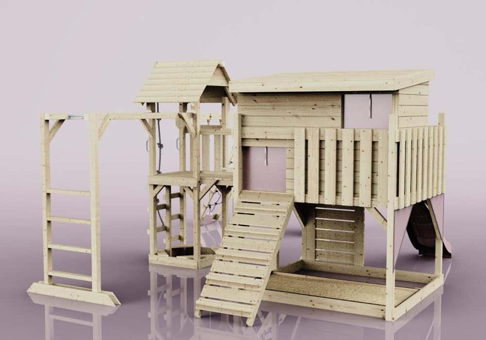 Spielturm Malin mit Trapezstange in Altrosa - 503 × 562 × 274 cm 4/5