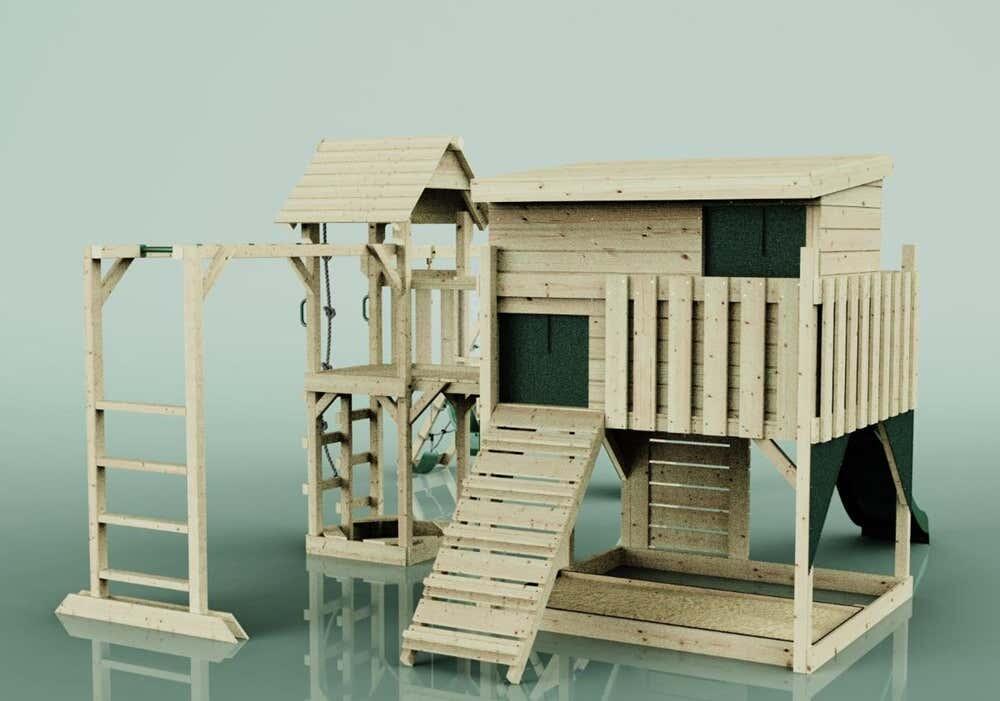 Spielturm Malin mit Babyschaukel in Dunkelgrün - 503 × 562 × 274 cm 4/5