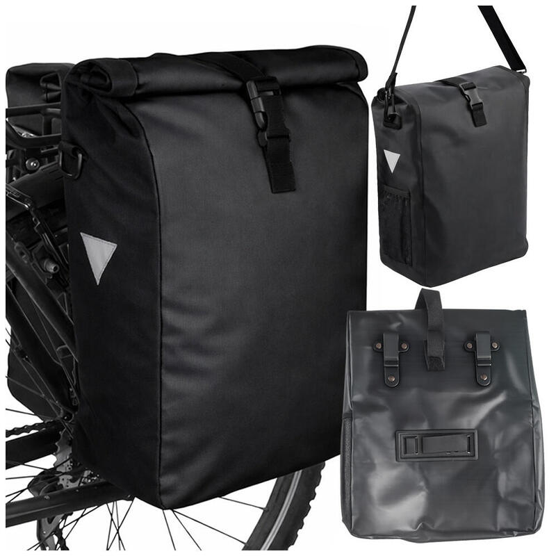 Geantă laterală bicicletă 20L, neagră, reflectorizantă, E-bike/oraș