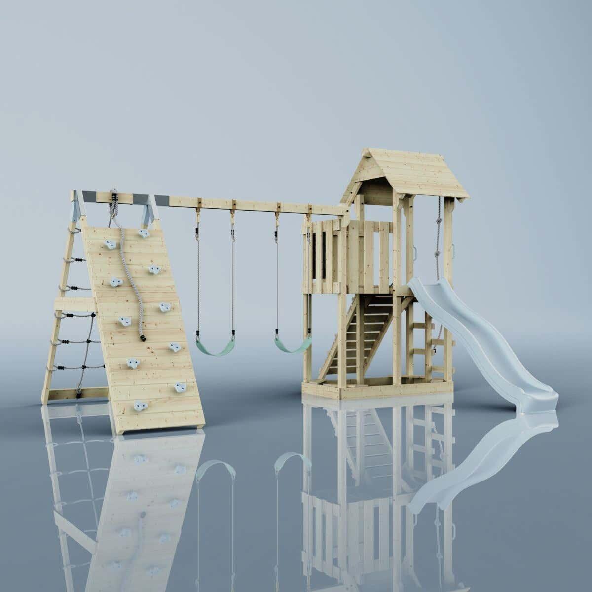 Spielturm Roskilde mit Kinderschaukel in Eisblau - 357 × 451 × 274 cm 2/6