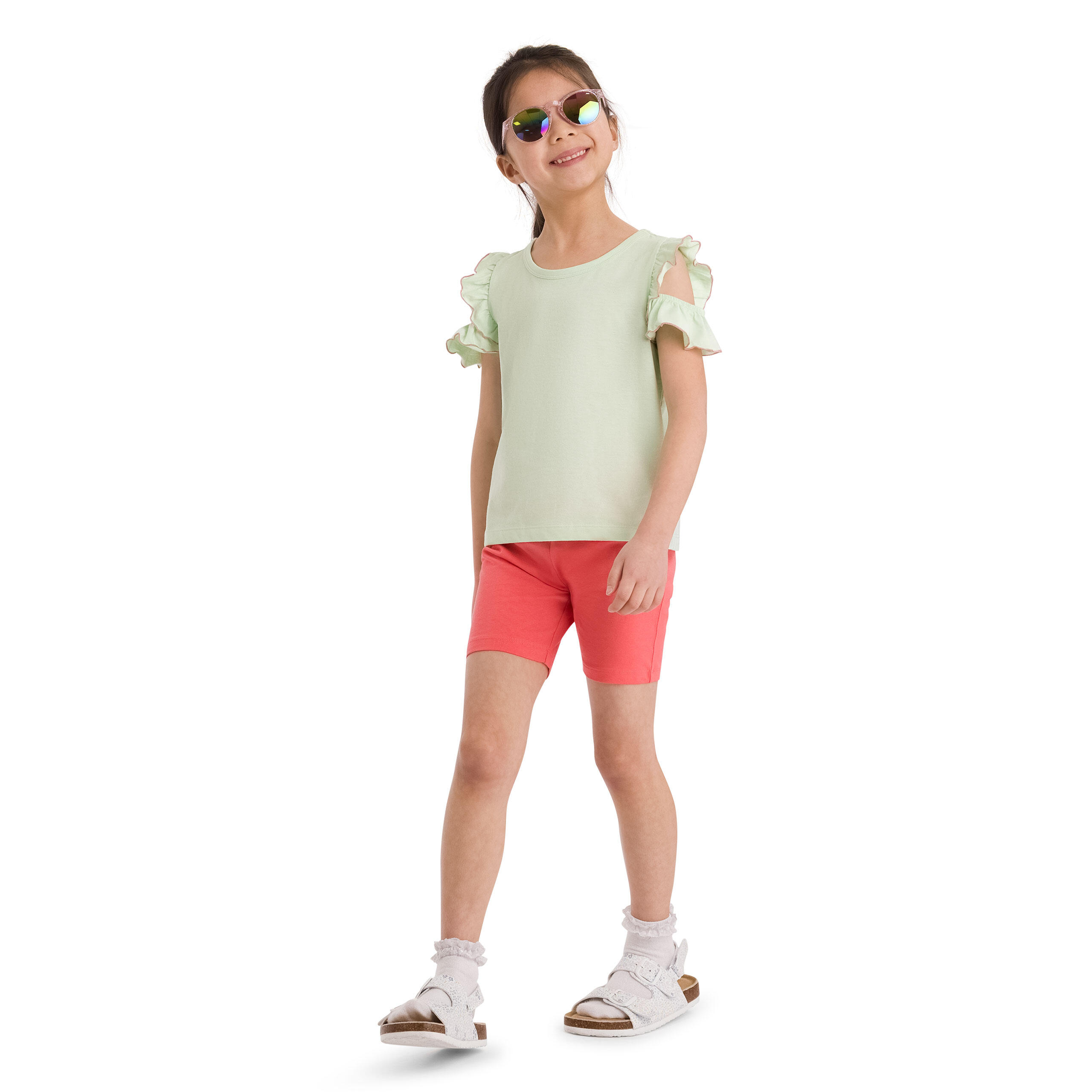 Girls Round Neck Double Frill Sleeve Detail Casual Top - Romilee 4/5