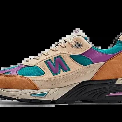 Men - Running - Shoes - Comfortable, Made in UK - 991 Made In UK - Brown/Teal.
