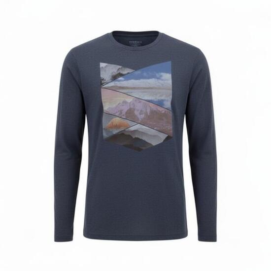 Langarmshirt Print Longsleeve Shirt Herren Sportshirt Berg Wandershirt in Weiß