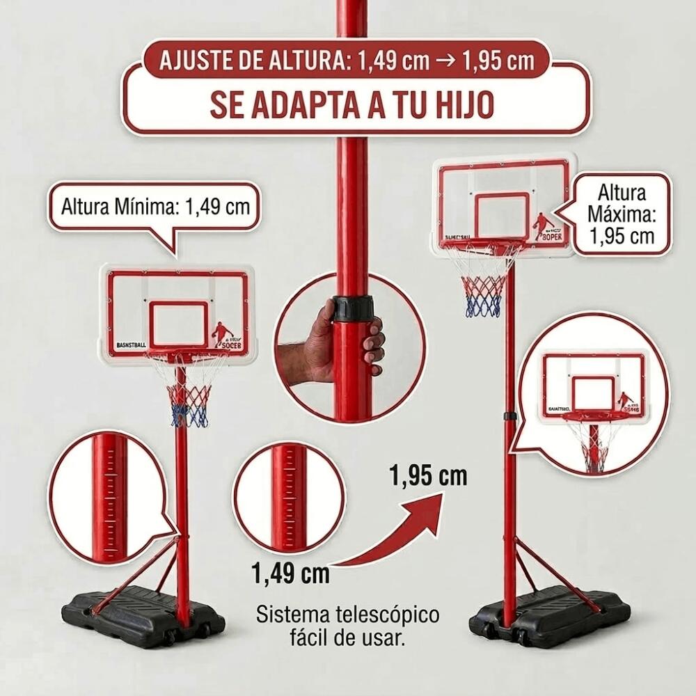 Panier de basket-ball réglable pour enfants 1,49 - 1,95 cm 3/6