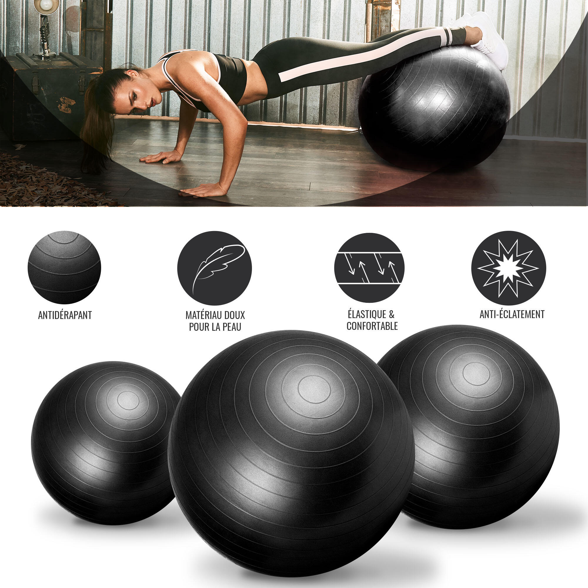 Fitball Pelota Pilates Resistente Gorilla Sports Negro Talla L -75 cm 2/7