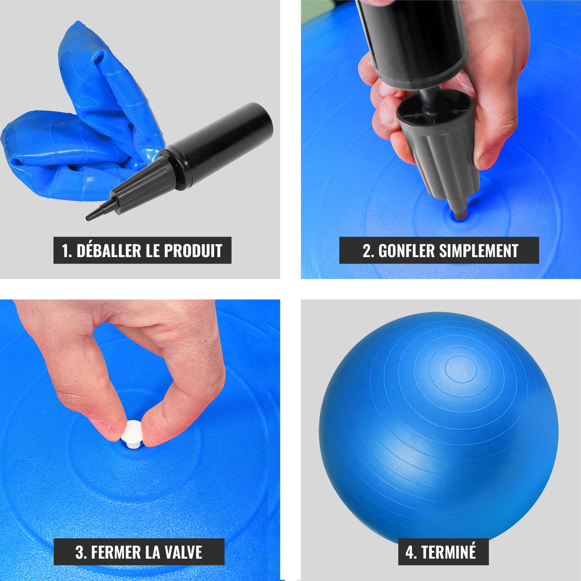 Fitball Pelota Pilates Resistente Gorilla Sports Azul Talla M -65 cm 4/7