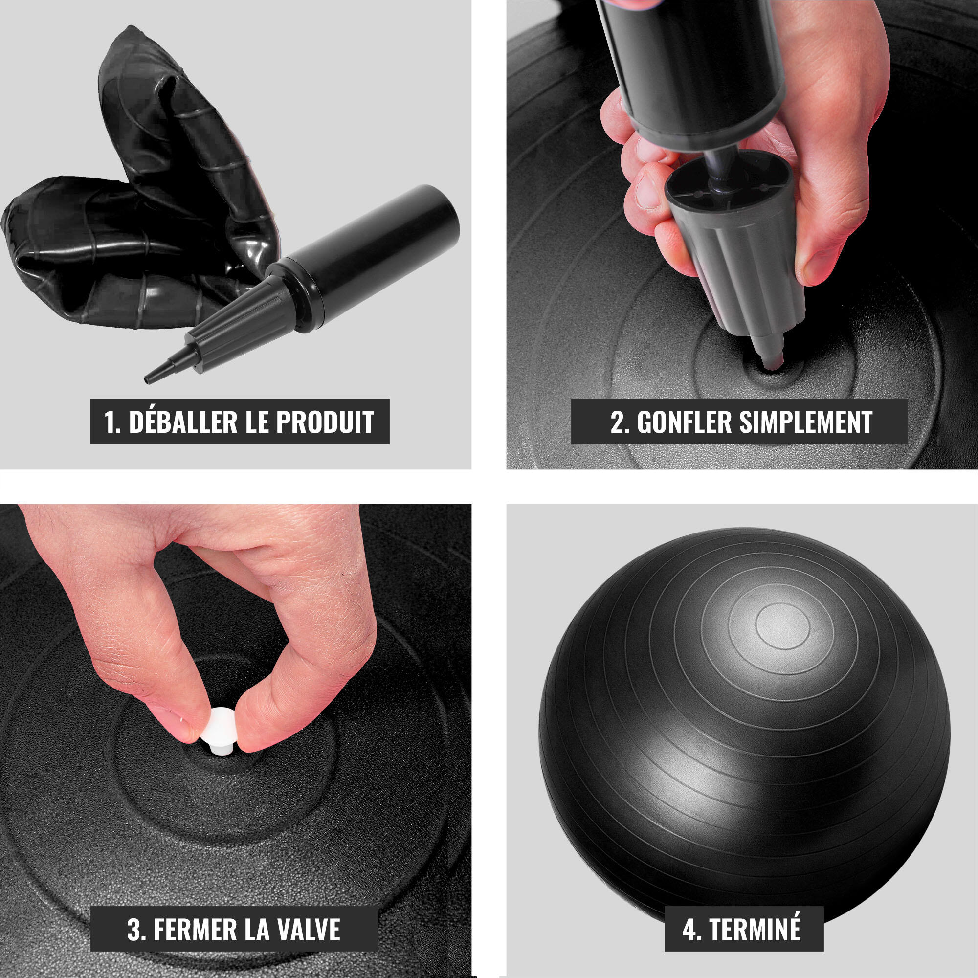 Fitball Pelota Pilates Resistente Gorilla Sports Negro Talla L -75 cm 4/7