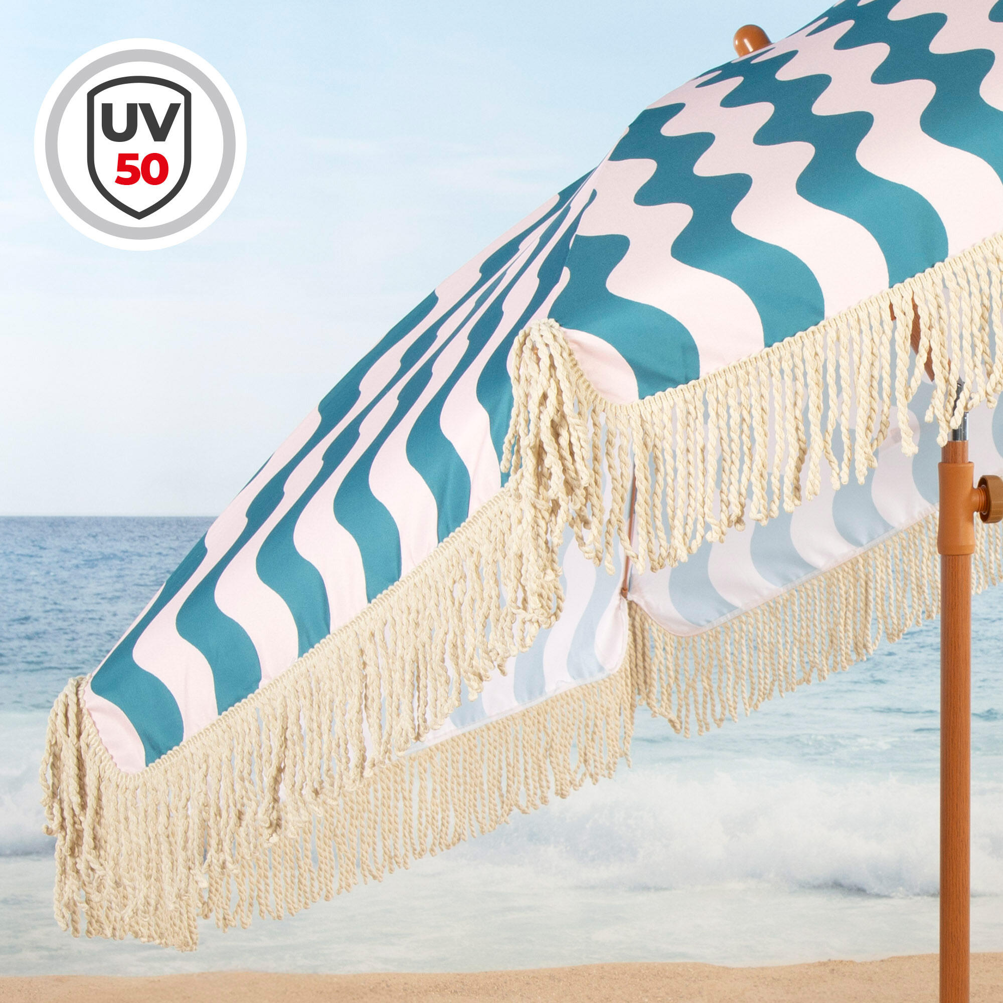 Sombrilla de playa reclinable y ajustable acero y poliéster con funda 3/7