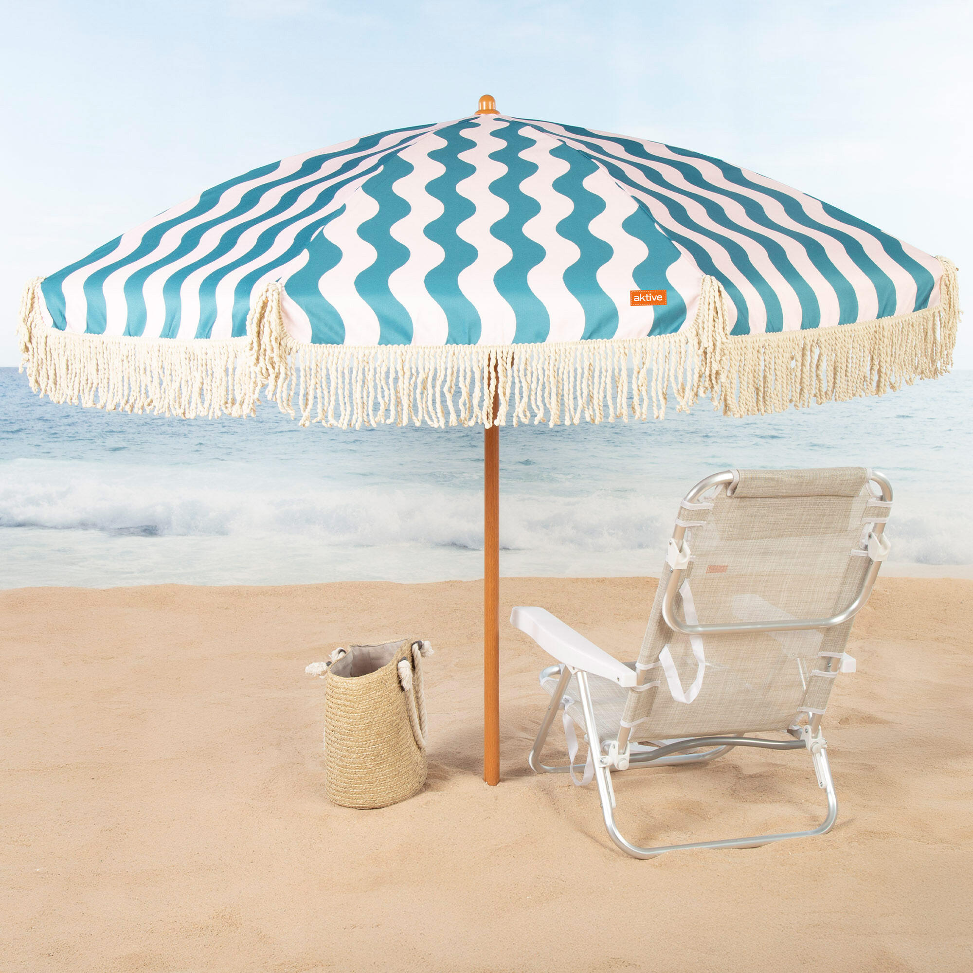 Sombrilla de playa reclinable y ajustable acero y poliéster con funda 2/7