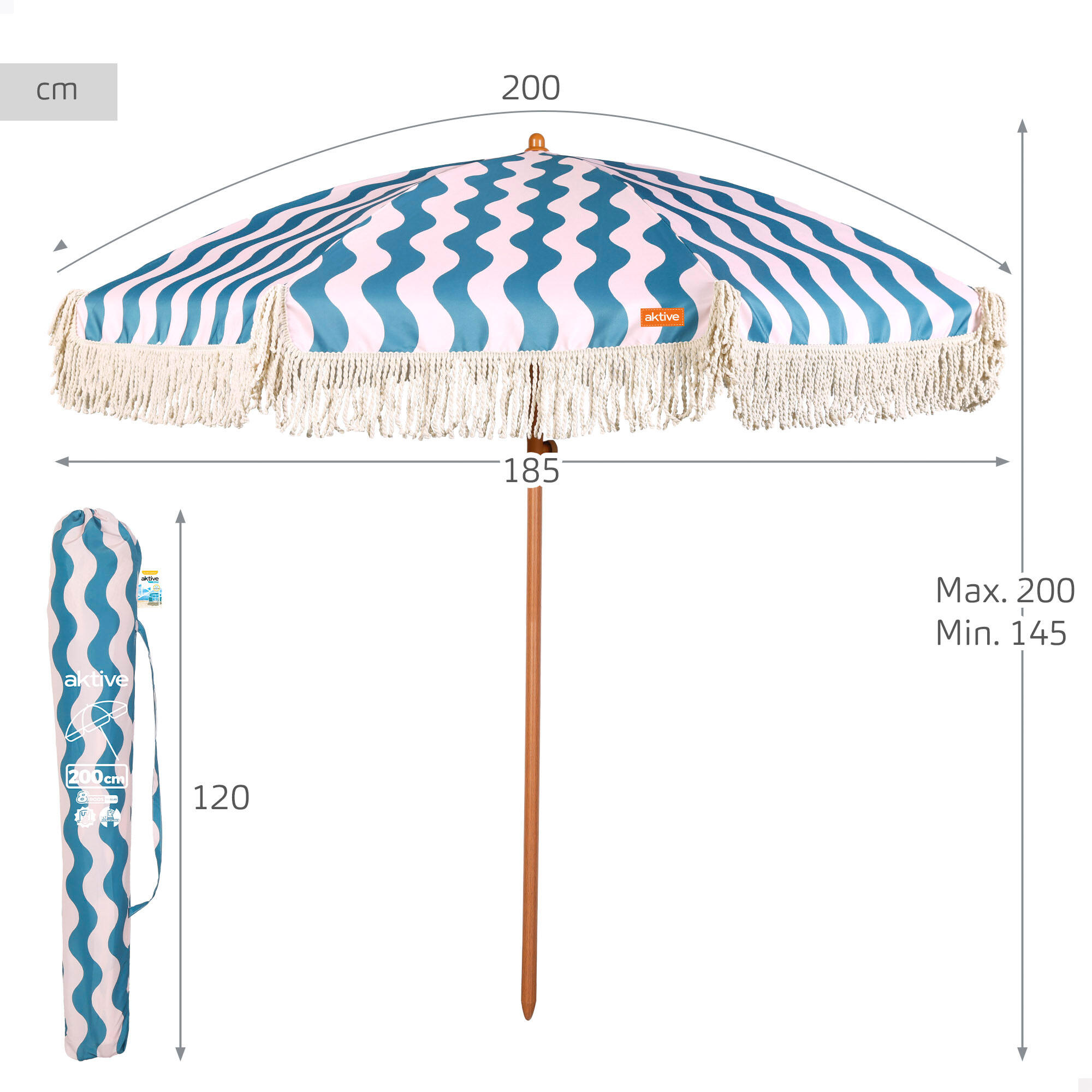 Sombrilla de playa reclinable y ajustable acero y poliéster con funda 4/7