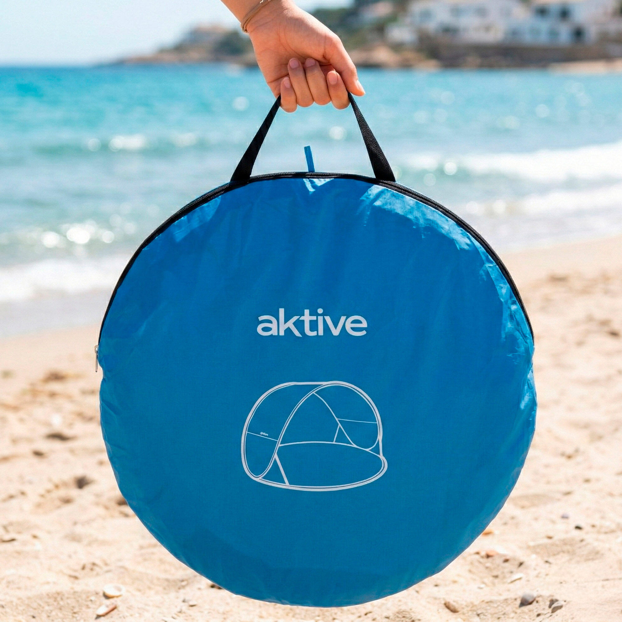 Paravientos playa plegable pop up de 148x148x90 cm protección UV50 azul 3/7