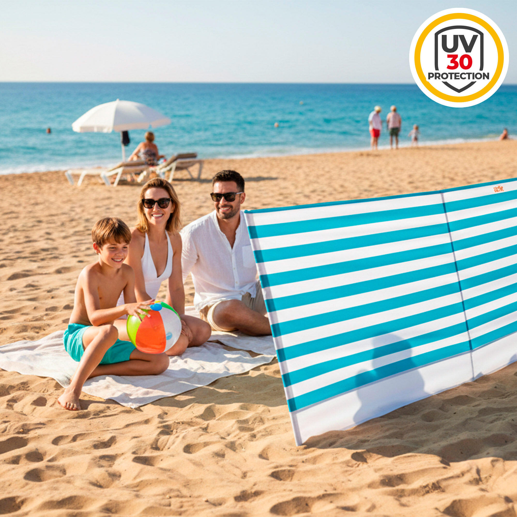 Quebra-vento de praia UV30 com 4 hastes de poliéster e aço com capa. 3/7