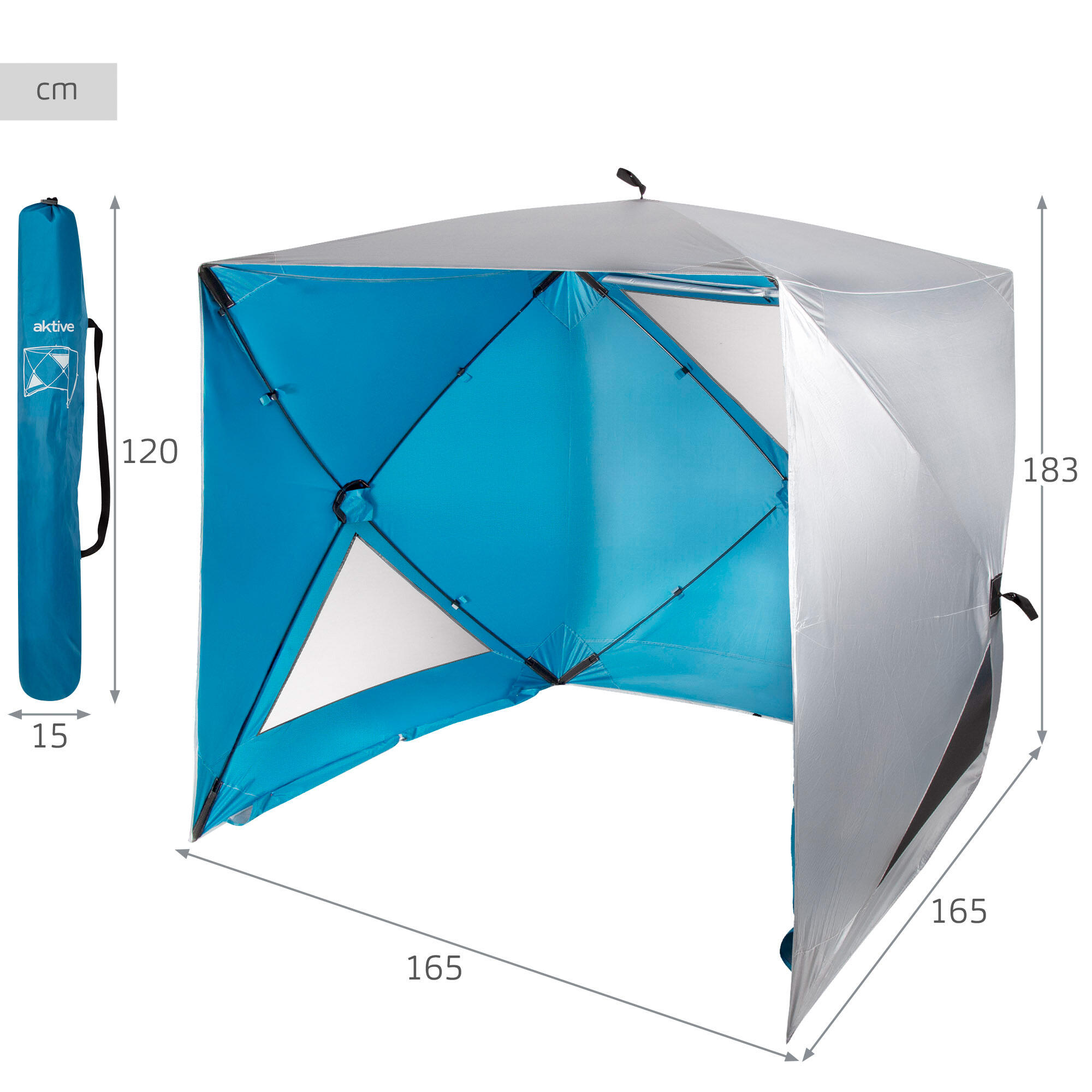 Paravientos playa plegable pop up de 165x165x183 cm protección UV50 azul y gris 4/7