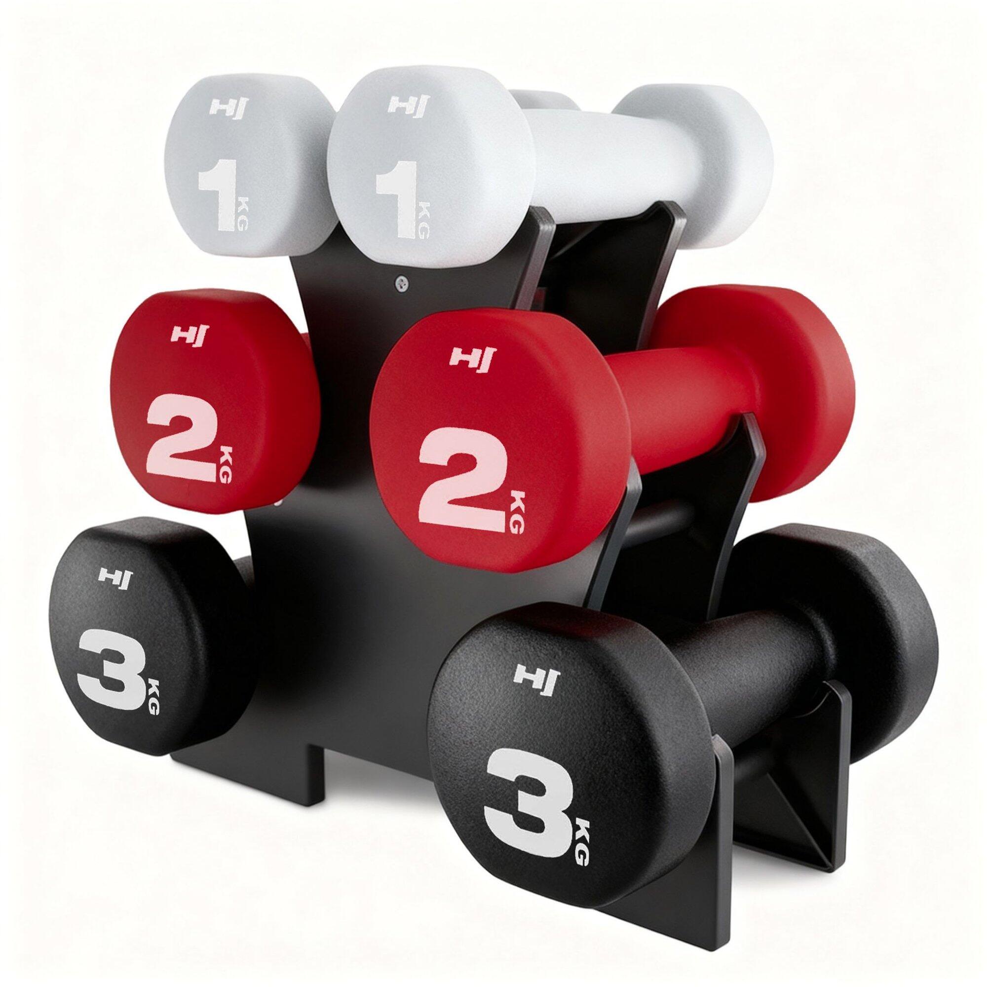 HOP-SPORT Sada kulatých fitness činek se stojanem 12kg