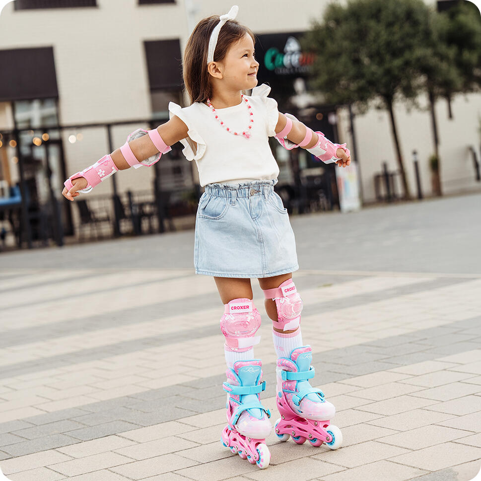 Patins de rodas 3 em 1 ajustáveis Raven Caramell Rodas LED Rosa/Azul 5/7
