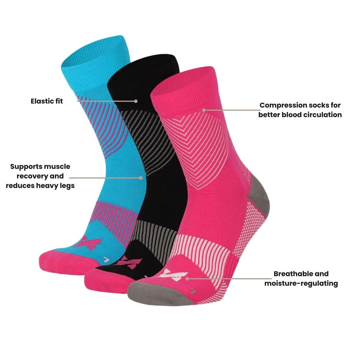 Chaussettes de compression pour la course, lot de 6, multicolores roses 3/4