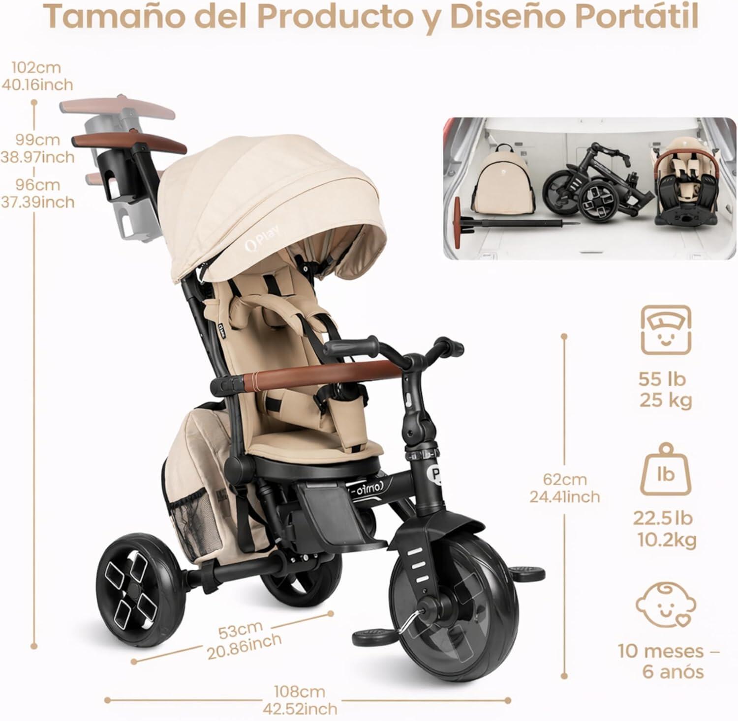 Devessport - Triciclo Evolutivo Qplay Comfo Max 8 em 1 Bege / 10-72 meses 7/7