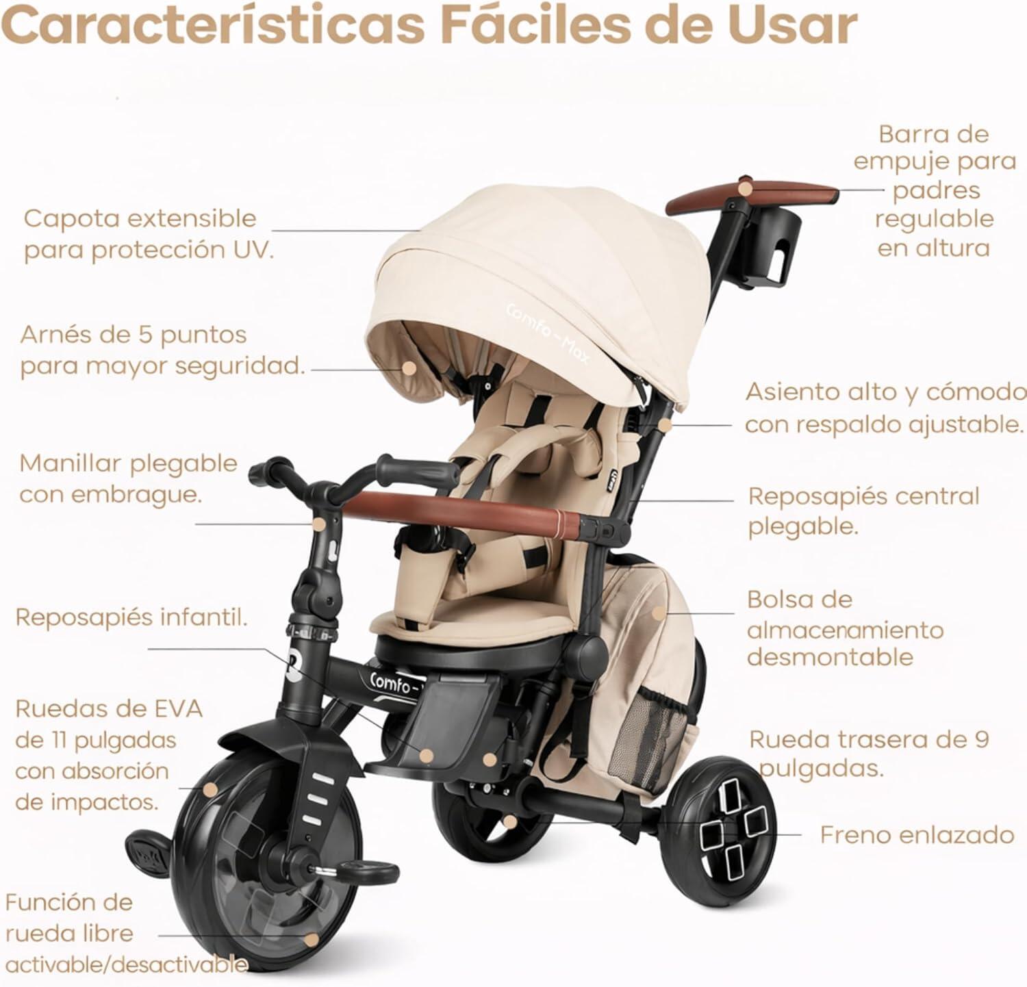 Devessport - Triciclo Evolutivo Qplay Comfo Max 8 em 1 Bege / 10-72 meses 6/7