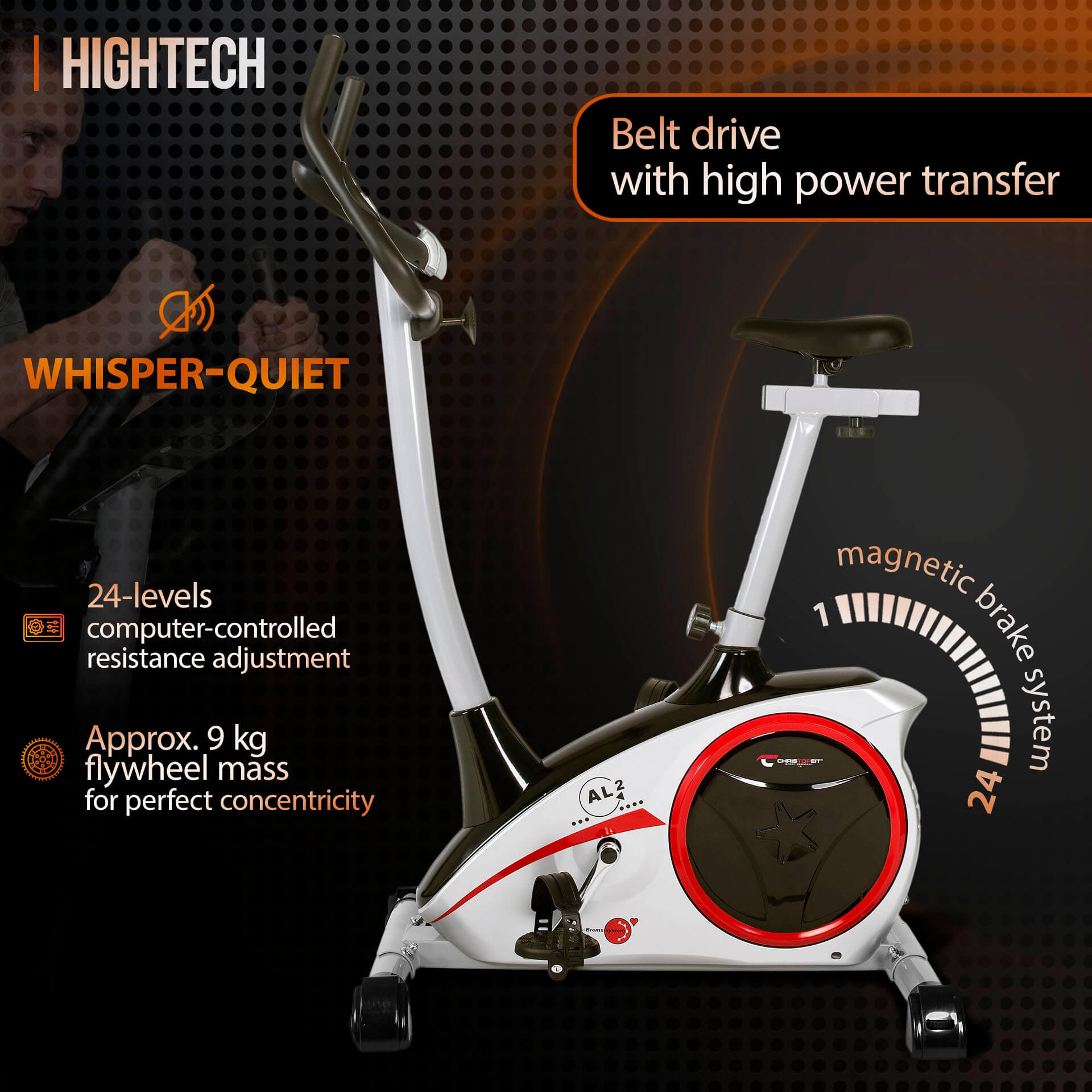 Vélo d'appartement - 9kg frein magnétique - inusable - 150kg - AL 2 - silber 2/8