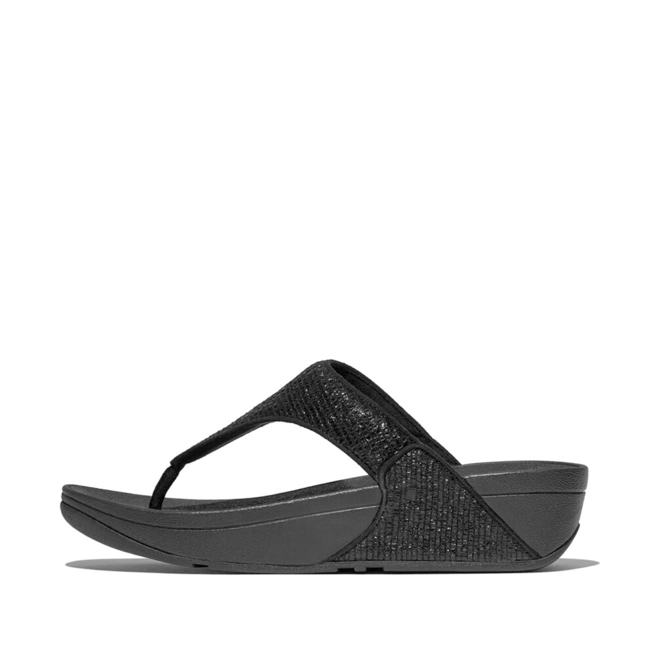 FITFLOP FitFlop Lulu Crinkled-Shimmer Toe-Post Sandals  METALLIC BLACK 38 3/7