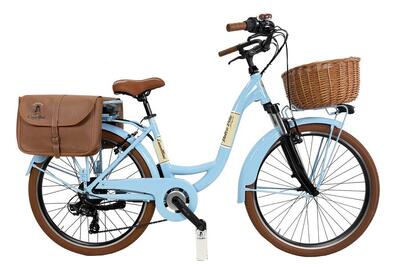 E-bike venere stadsfiets dolce vita met tassen en mand - lichtblauw