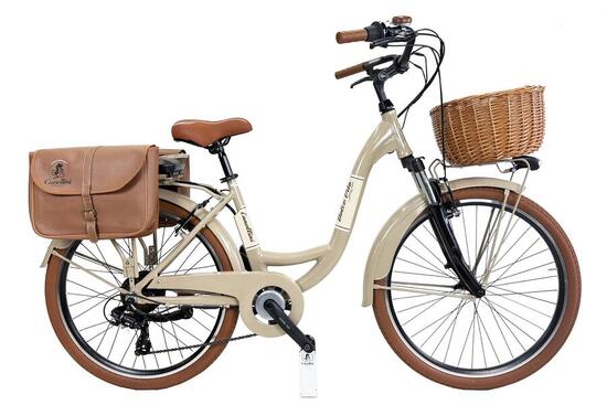 E-bike VENERE vélo de ville Dolce Vita avec sacs et panier - Noisette