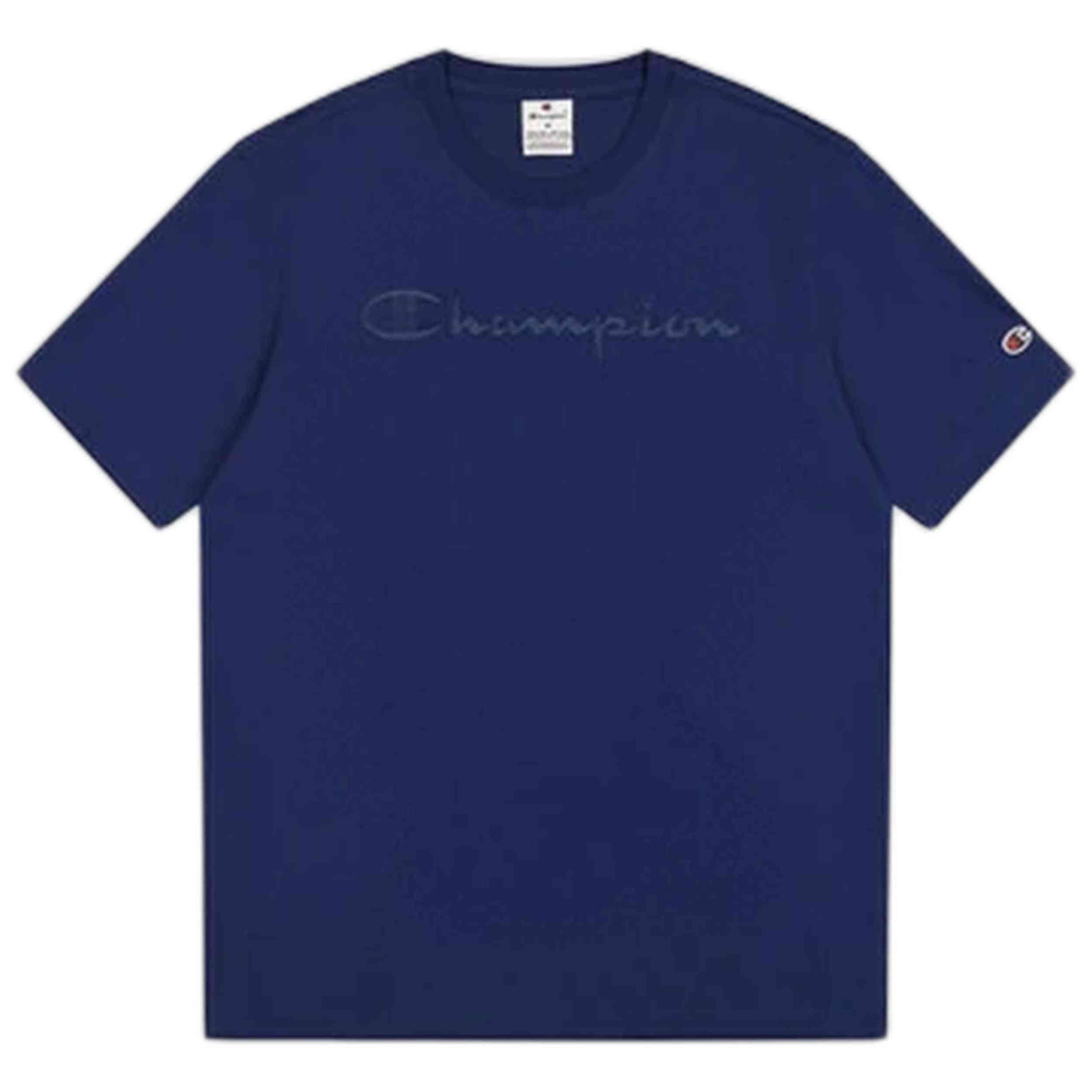 Champion SS TEE Light Cotton Jersey Uomo Logo Grande Cotone Blu Navy,M 4/4
