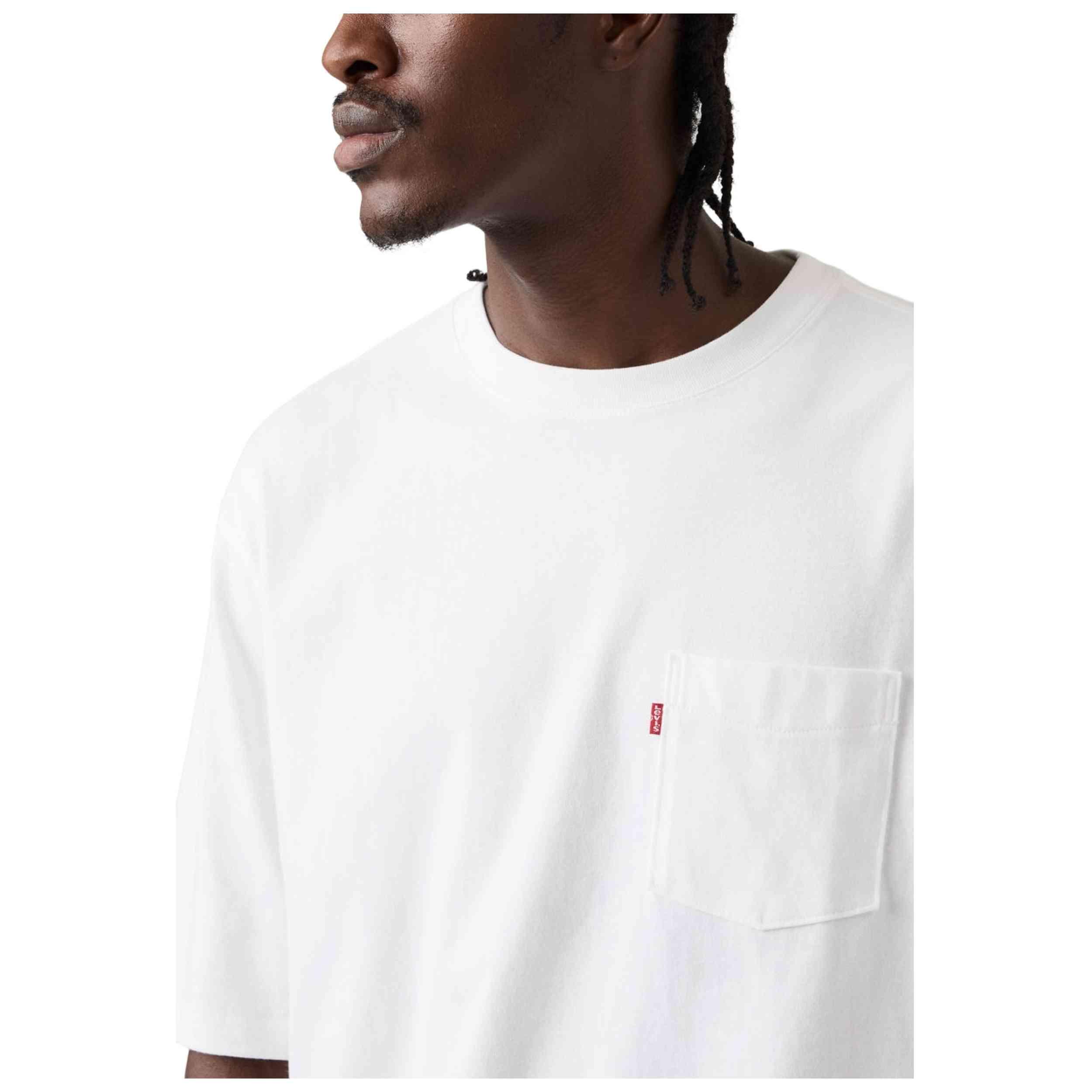 T-shirt pour homme Levis à demi-manches avec poche blanc. 5/5