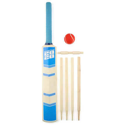 PowerPlay Deluxe Cricket Set with Bat, Ball, 4 Stumps, Bails and Bag, Blue