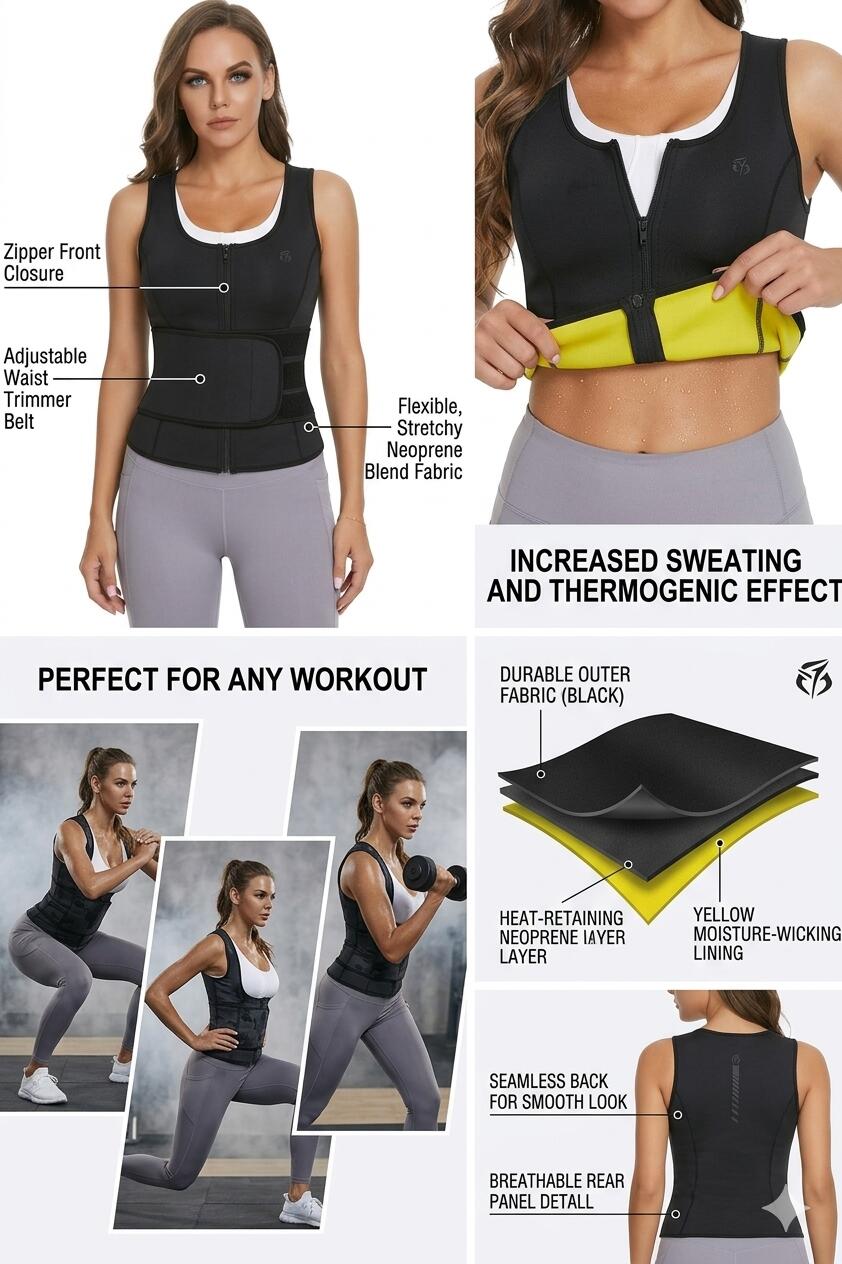 Fitness vesta pro hubnoucí ženy SlimBody, Neoprén,  Vestavěný pás 6/7