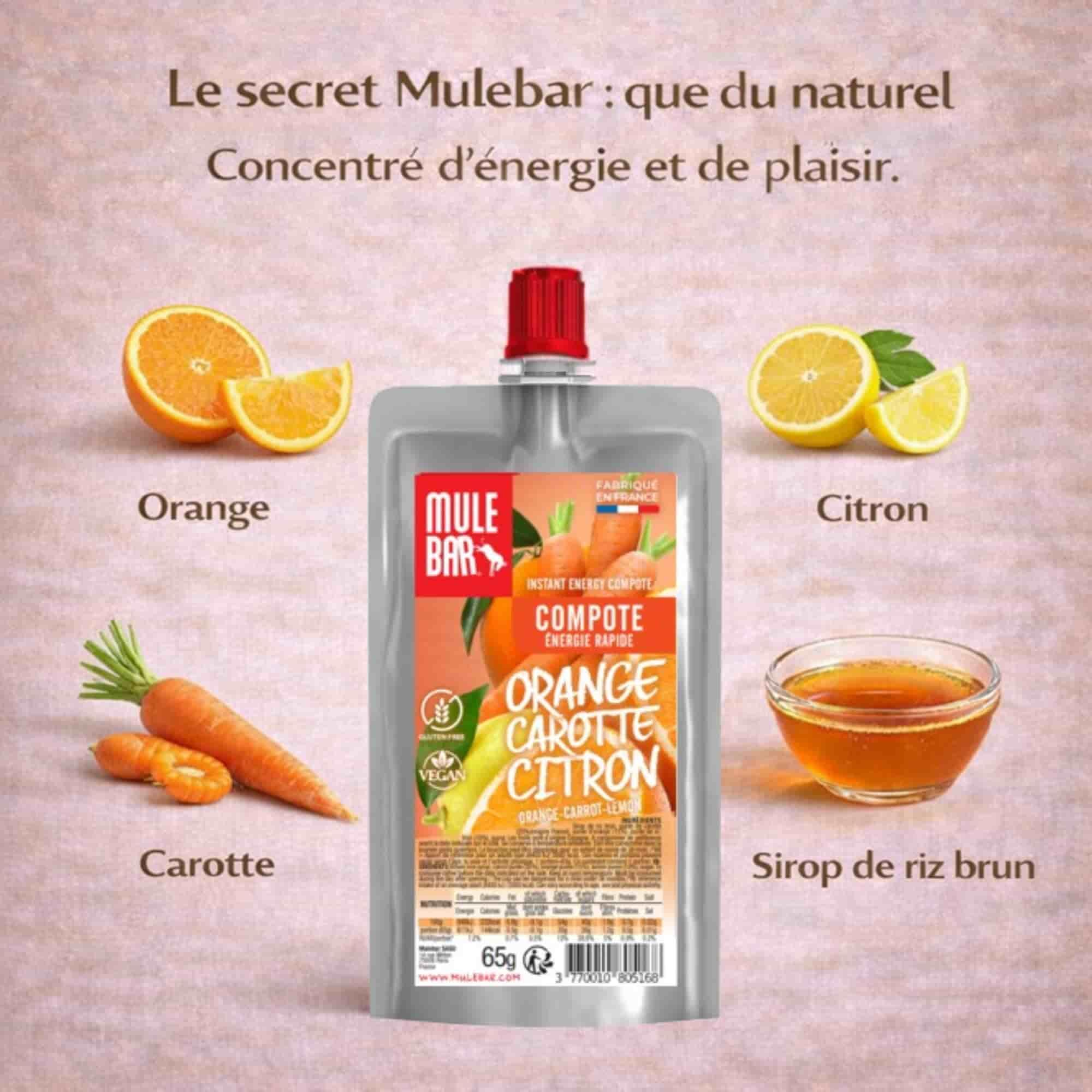 Compote énergétique - vegan - sans gluten - 65g - Orange - Carotte - Citron 2/5