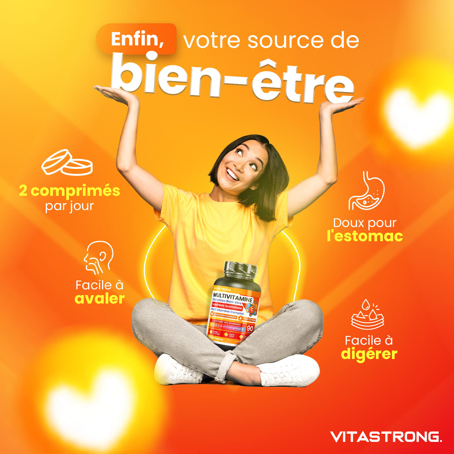 Multivitamínico Completo Vitastrong C, E, B1, B2, B6, D, A, K, B12, Biotina 2/2